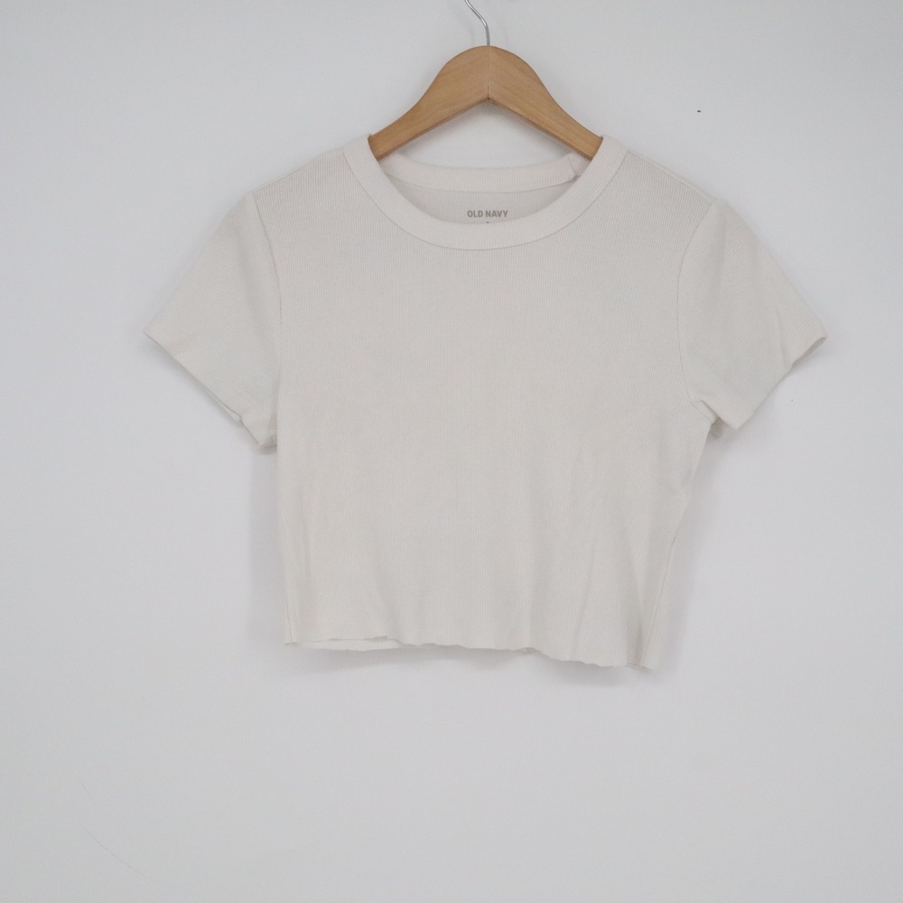 Old Navy Womens White Ribbed Knit Short Sleeve Crew Neck Crop Top Size M